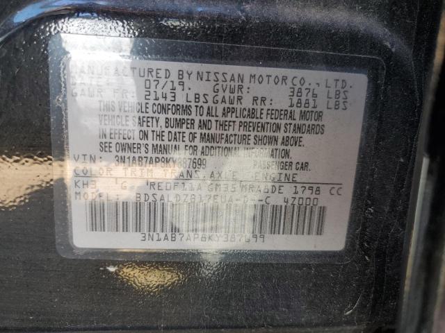 3N1AB7AP8KY387699 - 2019 NISSAN SENTRA S BLACK photo 12