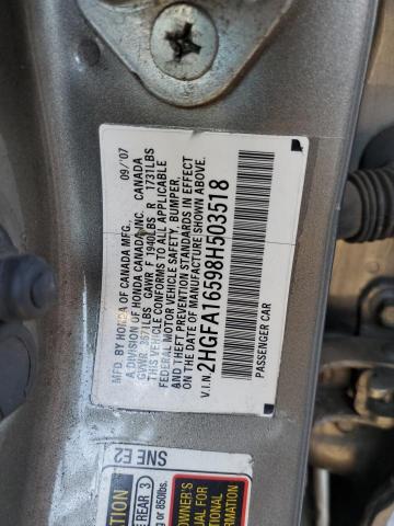 2HGFA16598H503518 - 2008 HONDA CIVIC LX GRAY photo 13