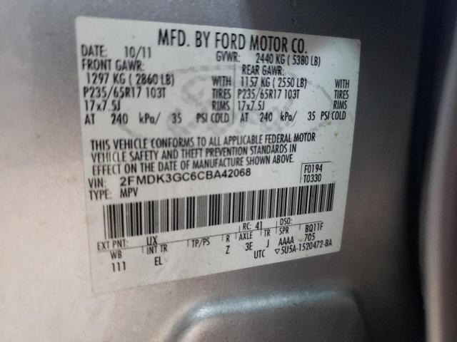 2FMDK3GC6CBA42068 - 2012 FORD EDGE SE SILVER photo 12