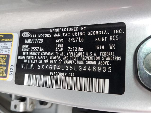 5XXGT4L35LG448935 - 2020 KIA OPTIMA LX SILVER photo 12