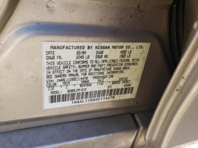 1N4AL11D95C114478 - 2005 NISSAN ALTIMA S BEIGE photo 12