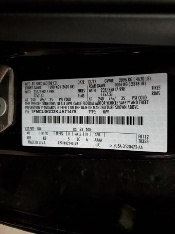 1FMCU0GD2KUA71475 - 2019 FORD ESCAPE SE BLACK photo 13