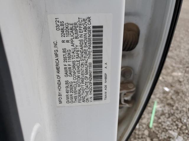 1HGCV3F42MA011500 - 2021 HONDA ACCORD HYBRID EX WHITE photo 12