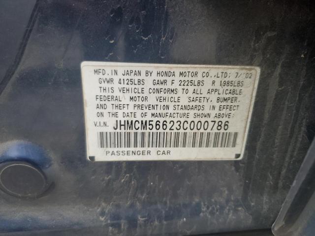 JHMCM56623C000786 - 2003 HONDA ACCORD EX BLUE photo 12