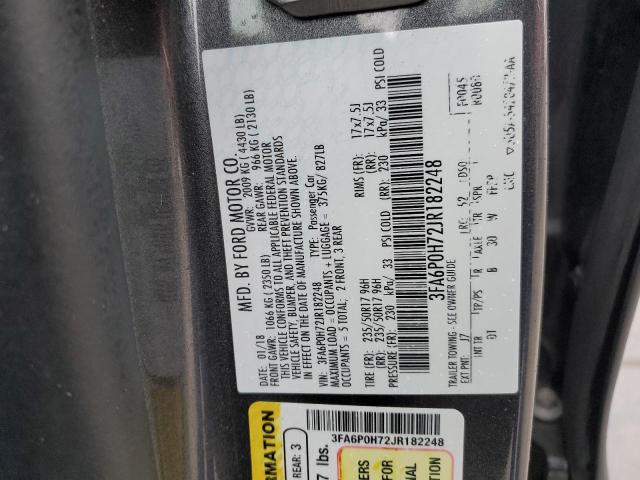 3FA6P0H72JR182248 - 2018 FORD FUSION SE GRAY photo 12