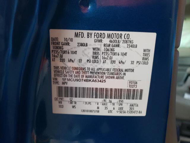 1FMCU9D74BKA63425 - 2011 FORD ESCAPE XLT BLUE photo 12