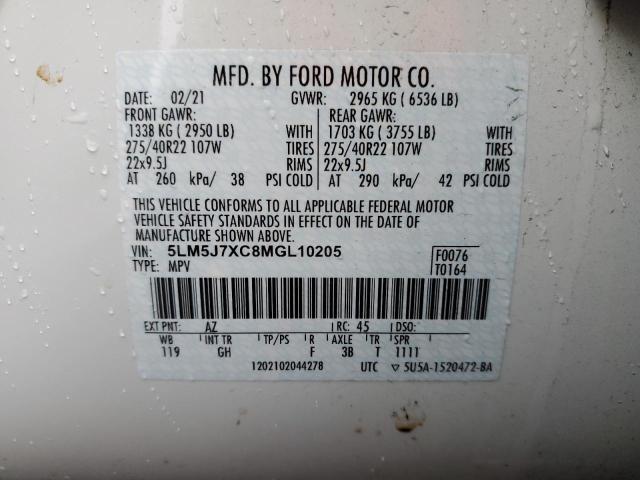 5LM5J7XC8MGL10205 - 2021 LINCOLN AVIATOR RESERVE WHITE photo 12