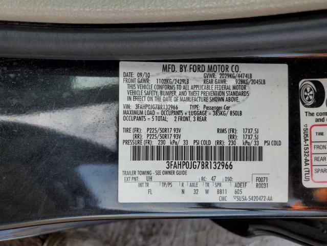 3FAHP0JG7BR132966 - 2011 FORD FUSION SEL BLACK photo 12