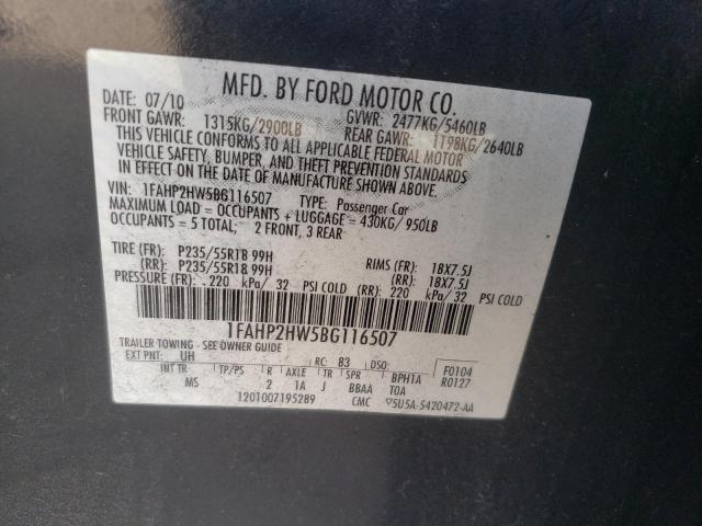 1FAHP2HW5BG116507 - 2011 FORD TAURUS SEL BLACK photo 12