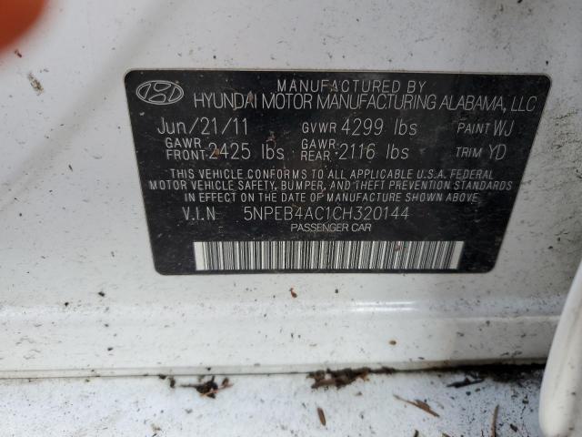 5NPEB4AC1CH320144 - 2012 HYUNDAI SONATA GLS WHITE photo 12