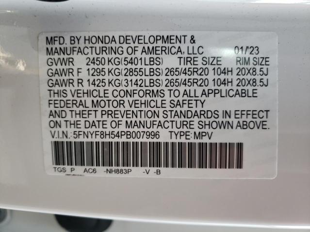 5FNYF8H54PB007996 - 2023 HONDA PASSPORT EXL WHITE photo 13