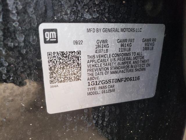 1G1ZG5ST0NF206116 - 2022 CHEVROLET MALIBU RS BLACK photo 12