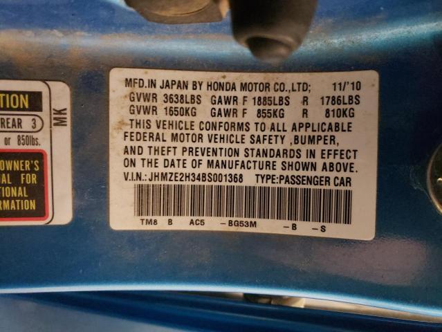 JHMZE2H34BS001368 - 2011 HONDA INSIGHT BLUE photo 12