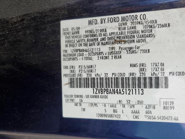 1ZVBP8AN4A5121113 - 2010 FORD MUSTANG BLUE photo 12