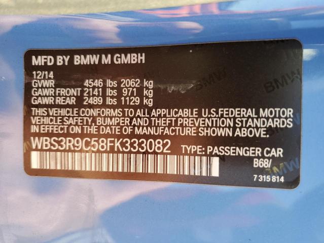 WBS3R9C58FK333082 - 2015 BMW M4 BLUE photo 13