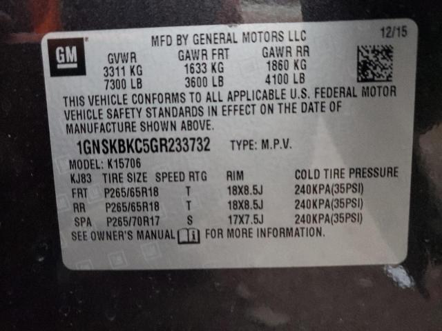 1GNSKBKC5GR233732 - 2016 CHEVROLET TAHOE K1500 LT CHARCOAL photo 13