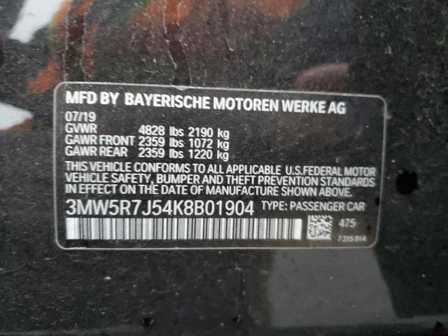 3MW5R7J54K8B01904 - 2019 BMW 330XI BLACK photo 12