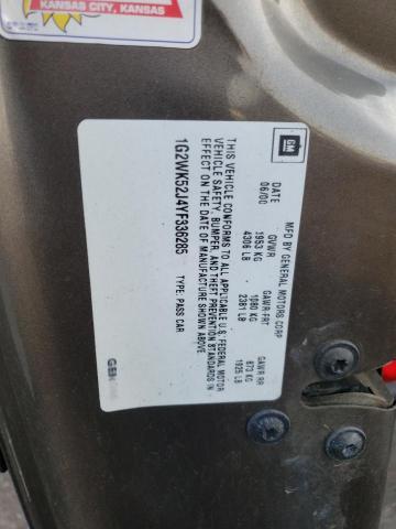 1G2WK52J4YF336285 - 2000 PONTIAC GRAND PRIX SE1 TAN photo 12