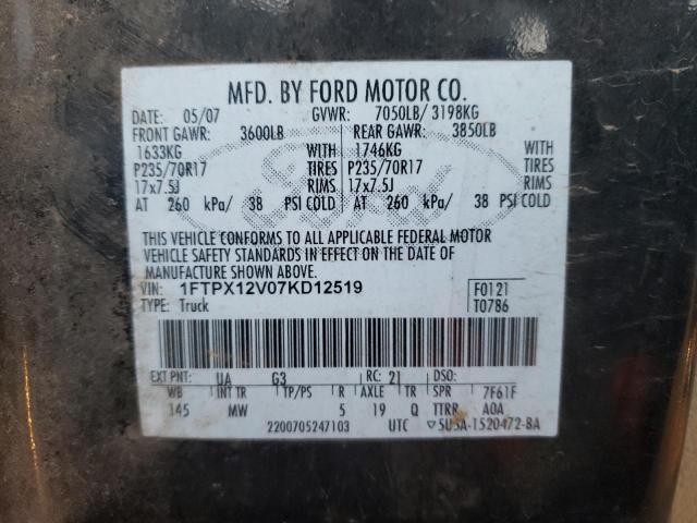 1FTPX12V07KD12519 - 2007 FORD F150 BLACK photo 12