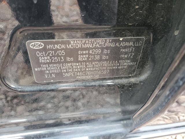 5NPET46C76H056597 - 2006 HYUNDAI SONATA GL BLACK photo 12