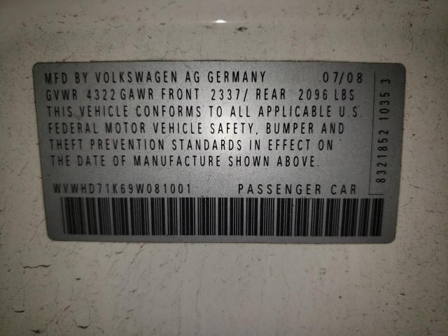 WVWHD71K69W081001 - 2009 VOLKSWAGEN GTI WHITE photo 12