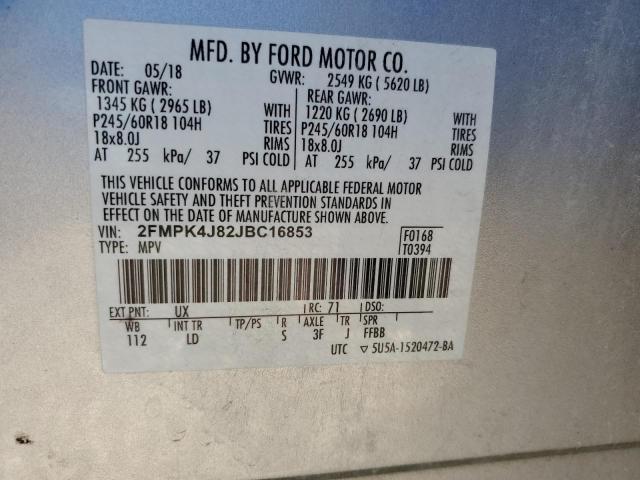 2FMPK4J82JBC16853 - 2018 FORD EDGE SEL SILVER photo 13