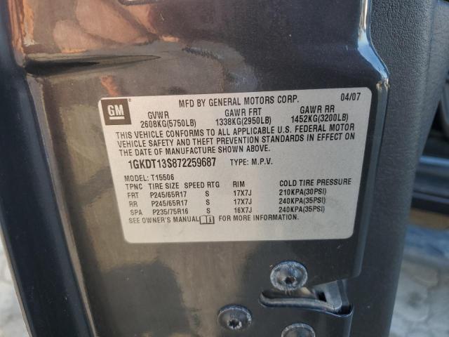 1GKDT13S872259687 - 2007 GMC ENVOY GRAY photo 12