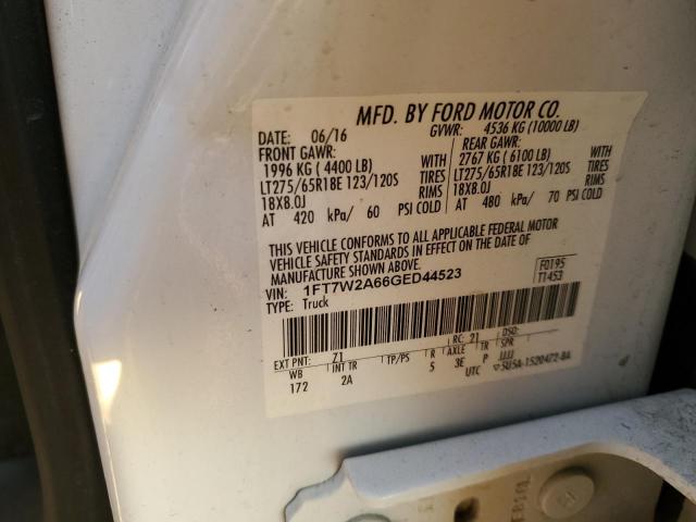 1FT7W2A66GED44523 - 2016 FORD F250 SUPER DUTY WHITE photo 12