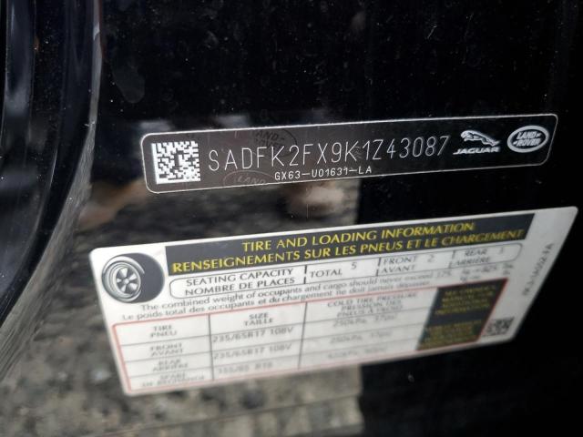 SADFK2FX9K1Z43087 - 2019 JAGUAR E-PACE BLACK photo 12