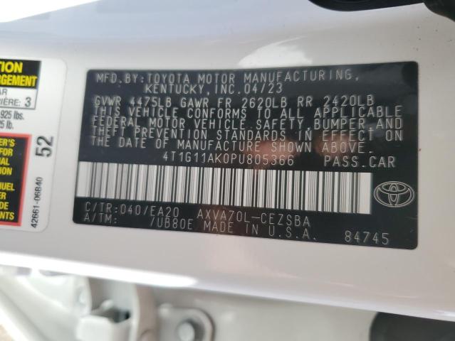 4T1G11AK0PU805366 - 2023 TOYOTA CAMRY SE NIGHT SHADE WHITE photo 12