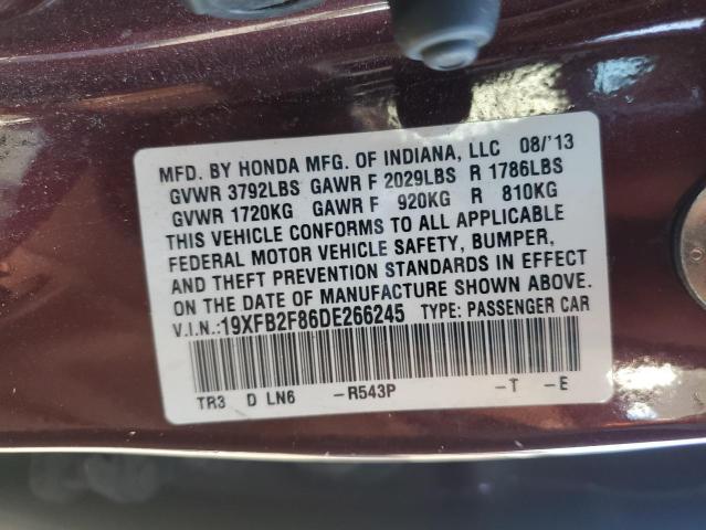 19XFB2F86DE266245 - 2013 HONDA CIVIC EX BURGUNDY photo 12