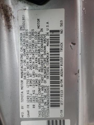 5TEUX42N06Z203265 - 2006 TOYOTA TACOMA ACCESS CAB ვერცხლისფერი ფოტო 12