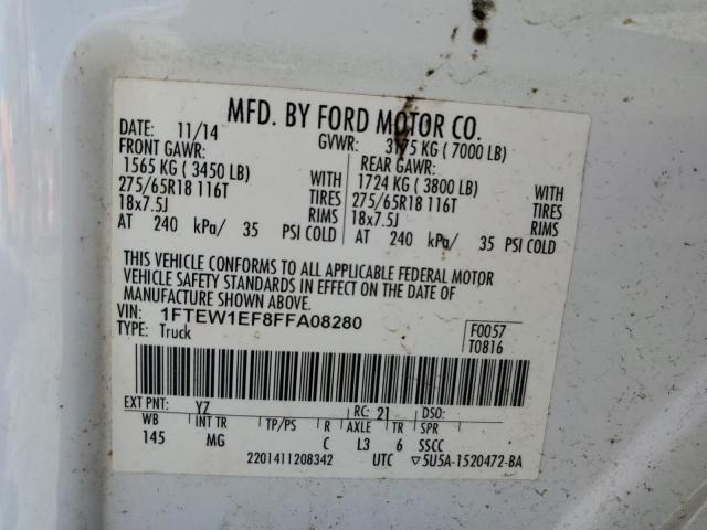 1FTEW1EF8FFA08280 - 2015 FORD F150 SUPERCREW WHITE photo 12