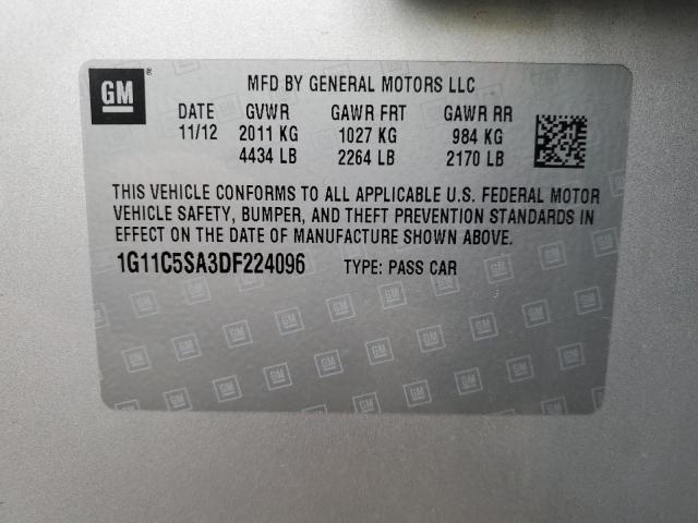 1G11C5SA3DF224096 - 2013 CHEVROLET MALIBU 1LT 银色 照片 12