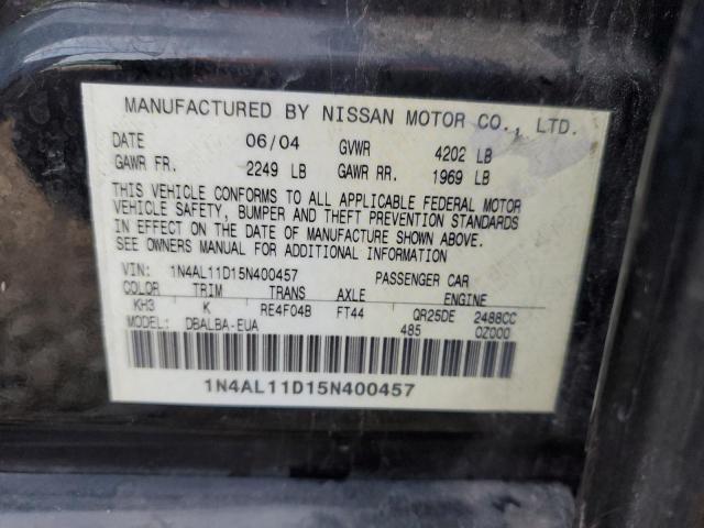 1N4AL11D15N400457 - 2005 NISSAN ALTIMA S BLACK photo 12