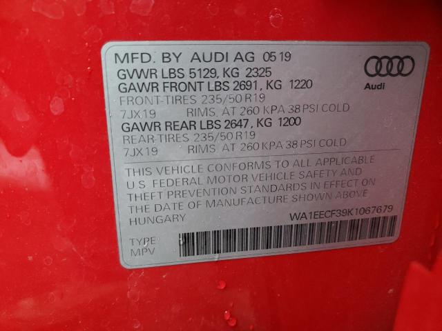 WA1EECF39K1067679 - 2019 AUDI Q3 PREMIUM PLUS S-LINE RED photo 12