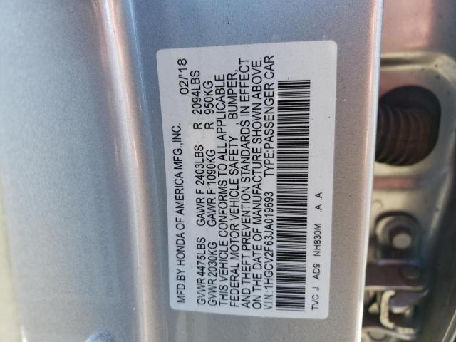 1HGCV2F63JA019693 - 2018 HONDA ACCORD EXL SILVER photo 12