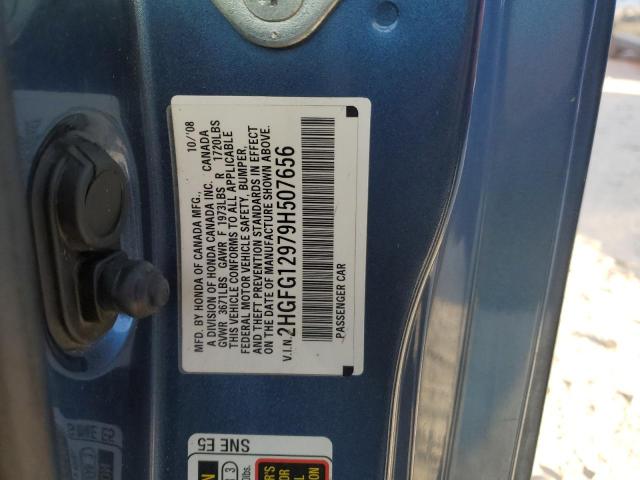 2HGFG12979H507656 - 2009 HONDA CIVIC EXL ლურჯი ფოტო 12
