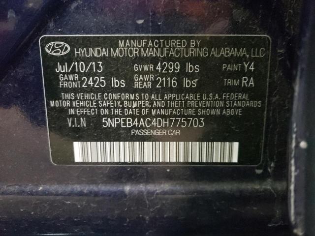 5NPEB4AC4DH775703 - 2013 HYUNDAI SONATA GLS BLUE photo 13