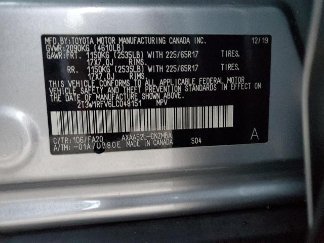 2T3W1RFV6LC048151 - 2020 TOYOTA RAV4 XLE SILVER photo 13