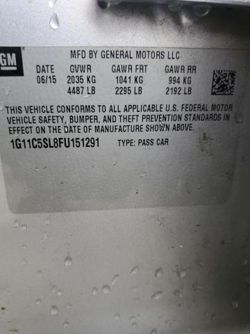 1G11C5SL8FU151291 - 2015 CHEVROLET MALIBU 1LT SILVER photo 12
