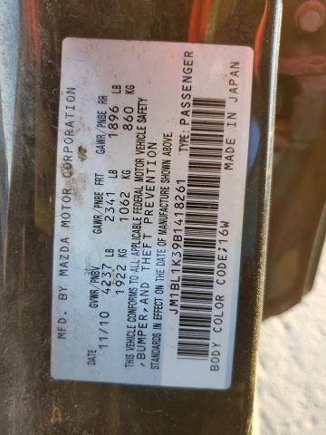 JM1BL1K39B1418261 - 2011 MAZDA SPEED 3 შავი ფოტო 12