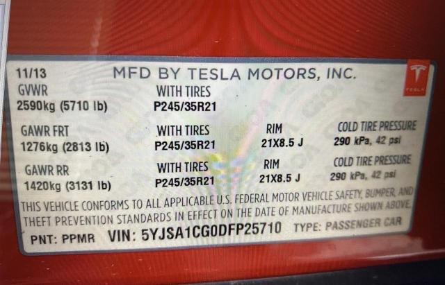 5YJSA1CG0DFP25710 - 2013 TESLA MODEL S წითელი ფოტო 10