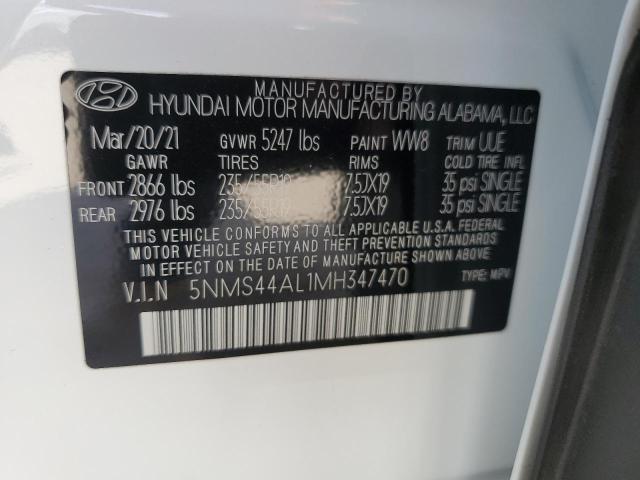 5NMS44AL1MH347470 - 2021 HYUNDAI SANTA FE LIMITED WHITE photo 13