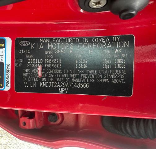 KNDJT2A29A7148566 - 2010 KIA SOUL + RED photo 10