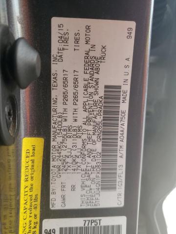 5TFJU4GN1FX083102 - 2015 TOYOTA TACOMA DOUBLE CAB PRERUNNER GRAY photo 12