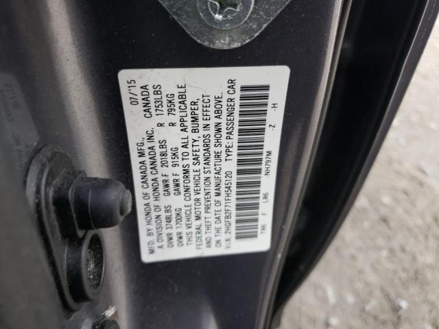 2HGFB2F71FH545120 - 2015 HONDA CIVIC SE GRAY photo 12