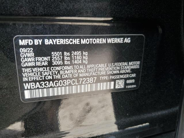 WBA33AG03PCL72387 - 2023 BMW 530XE BLACK photo 12