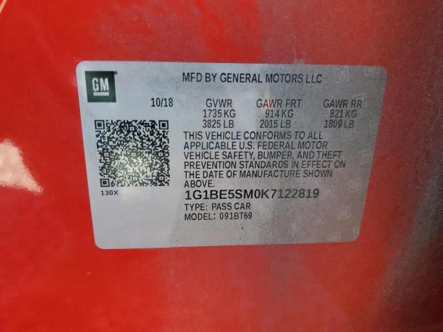 1G1BE5SM0K7122819 - 2019 CHEVROLET CRUZE LT RED photo 12