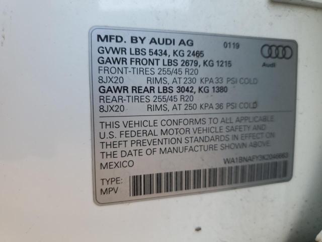 WA1BNAFY3K2046663 - 2019 AUDI Q5 PREMIUM PLUS WHITE photo 13